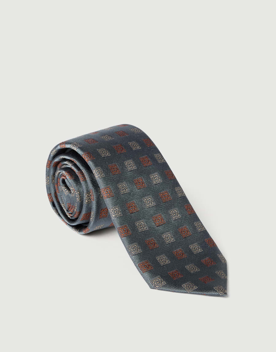 Silk tie with squares pattern Grey Man - Brunello Cucinelli