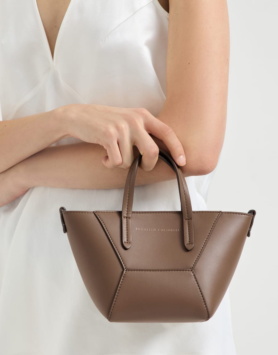 Calfskin mini BC Duo bag Brown Gianduia Woman - Brunello Cucinelli