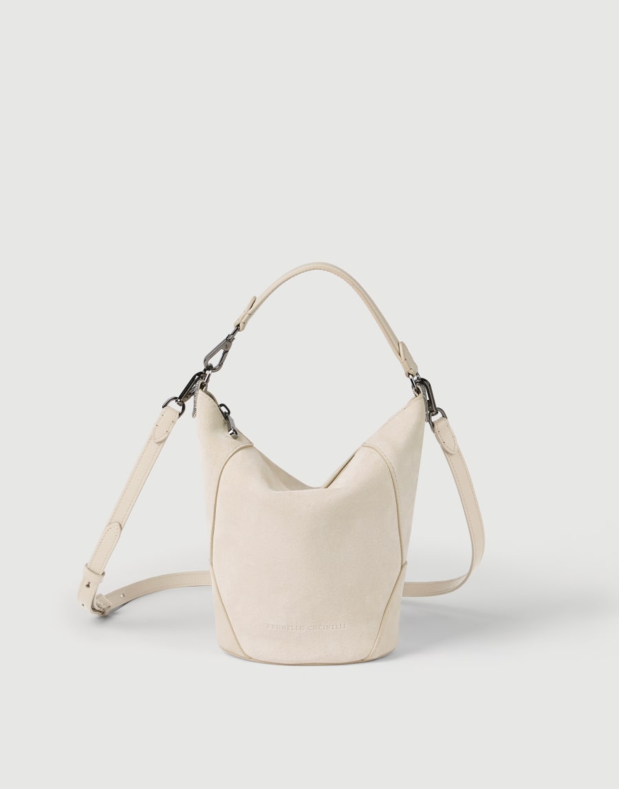 BC Duo bucket bag in suede Ivory Woman - Brunello Cucinelli