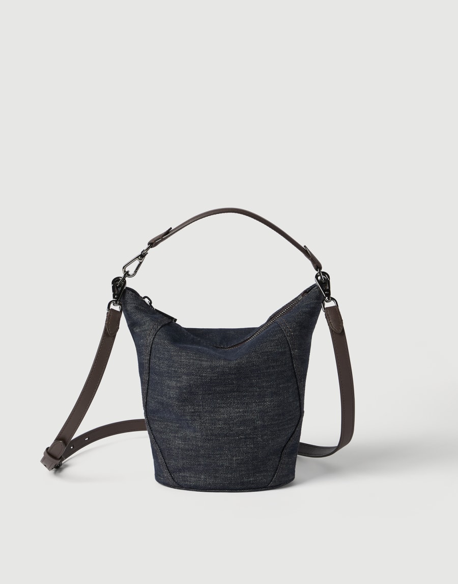 Twill BC Duo small bucket bag Dark Denim Woman - Brunello Cucinelli