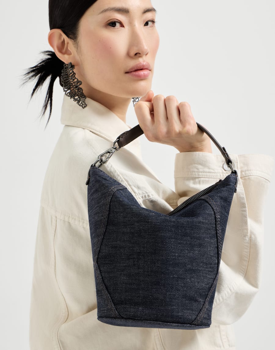 Twill BC Duo small bucket bag Dark Denim Woman - Brunello Cucinelli