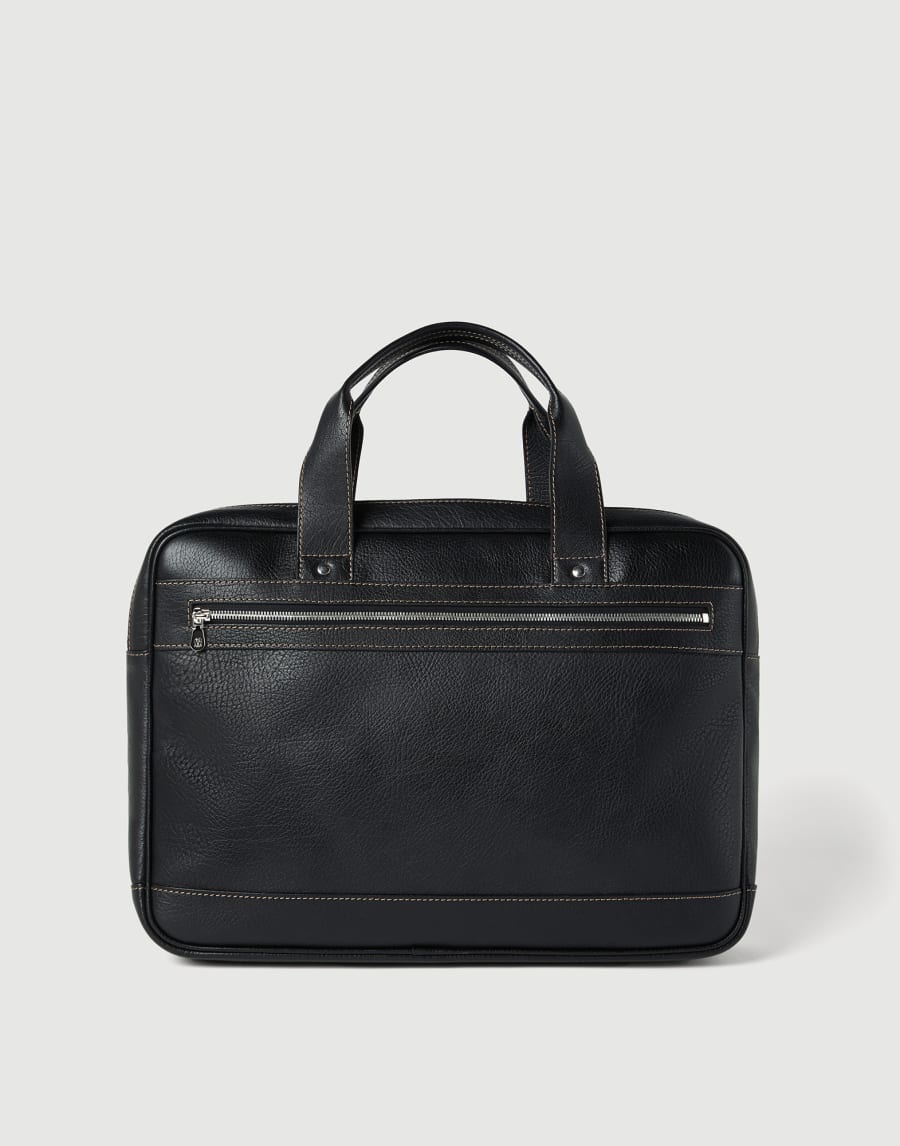 粒面小牛皮拉链公文包 黑色 男款 - Brunello Cucinelli