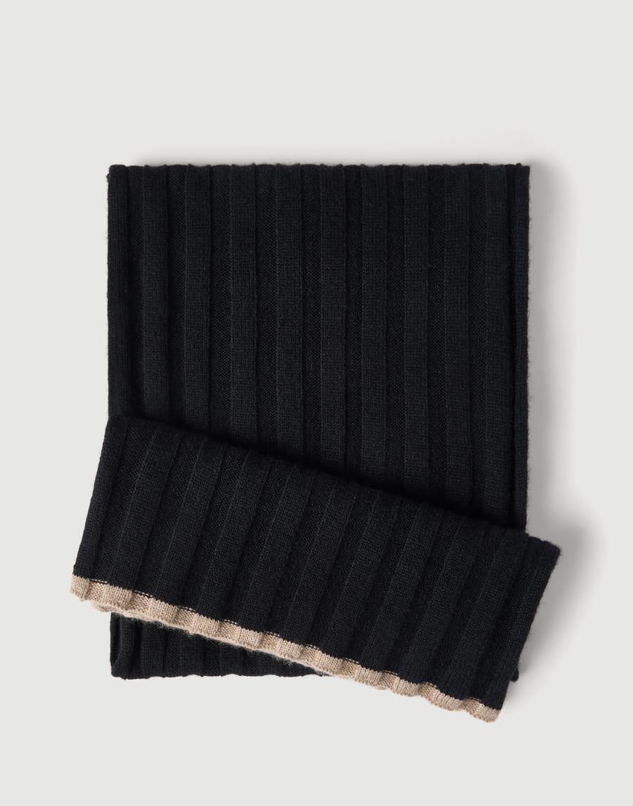 Cashmere rib knit scarf Black Man - Brunello Cucinelli