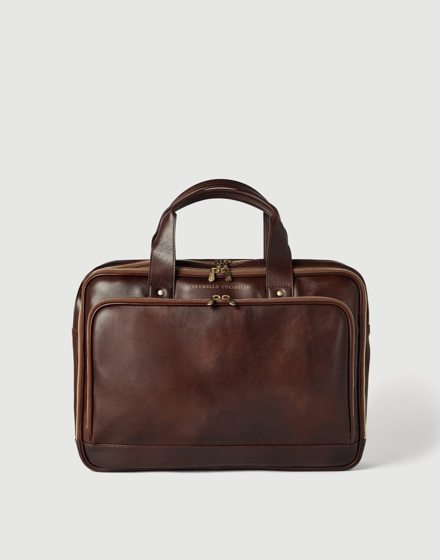 Calfskin briefcase with zipper Burgundy Man - Brunello Cucinelli