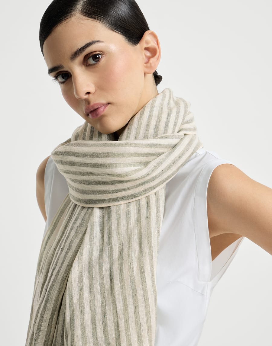 Sparkling striped linen scarf Green Woman - Brunello Cucinelli