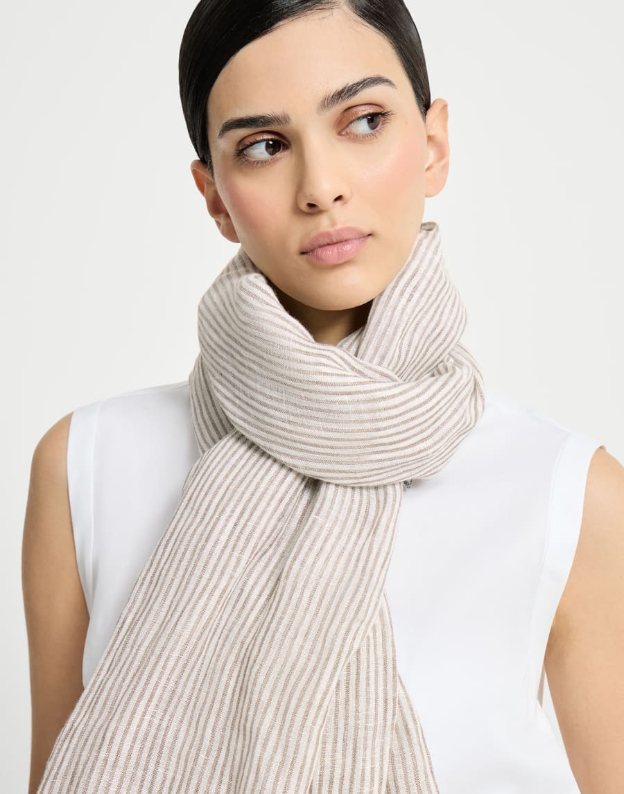 Sparkling striped linen scarf Panama Woman - Brunello Cucinelli