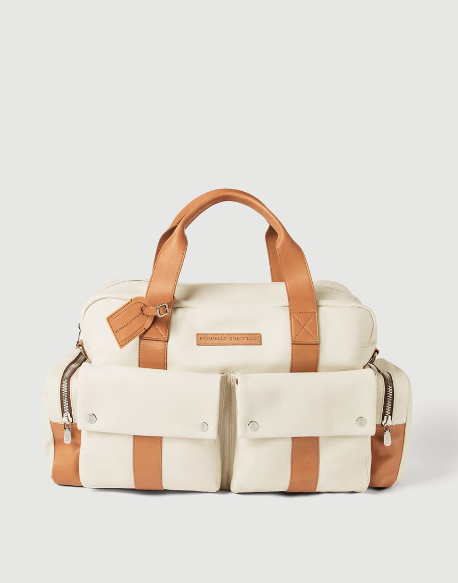 Calfskin and cowhide duffle bag Ivory Man - Brunello Cucinelli