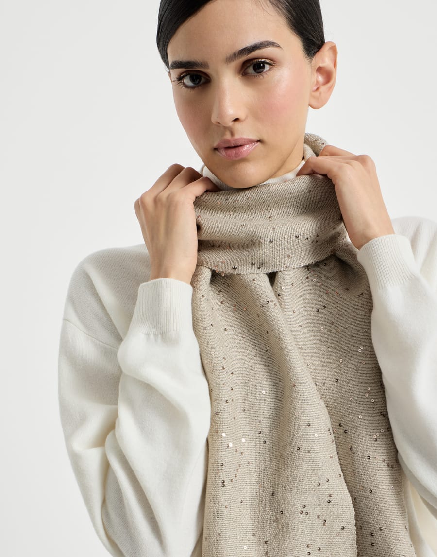 Cashmere and silk Diamond yarn scarf Buff Woman - Brunello Cucinelli