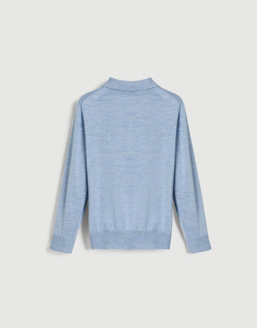 Lightweight knit polo with logo Sky Blue Boys - Brunello Cucinelli