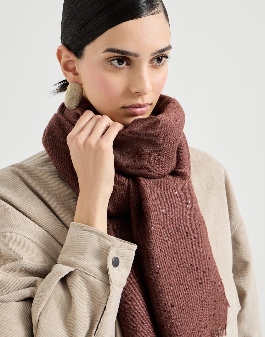 Cashmere and silk Diamond yarn scarf Bordeaux Woman - Brunello Cucinelli