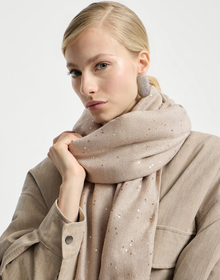 Cashmere and silk Diamond yarn scarf Beige Woman - Brunello Cucinelli