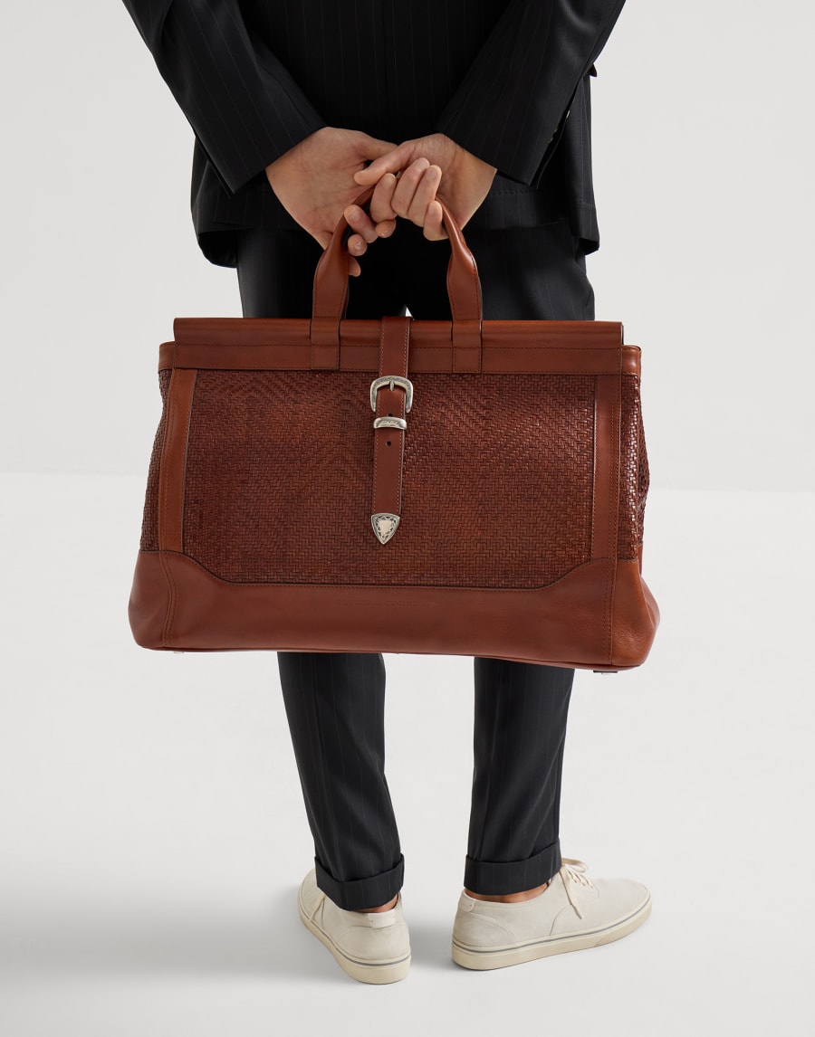 Tasche aus geflochtenem Leder&Rindsleder Cognac Herren - Brunello Cucinelli