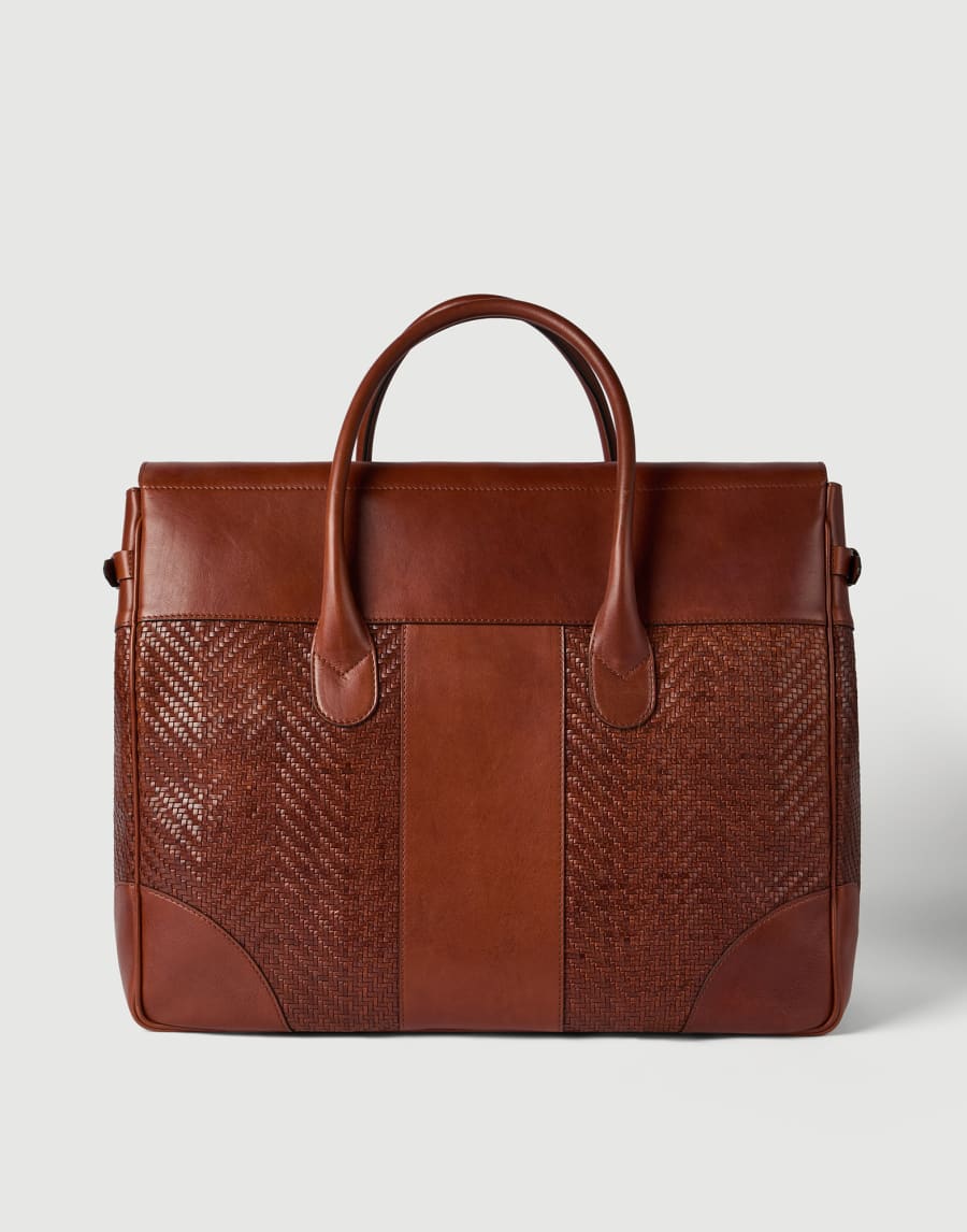 Leather and cowhide boston bag Cognac Man - Brunello Cucinelli