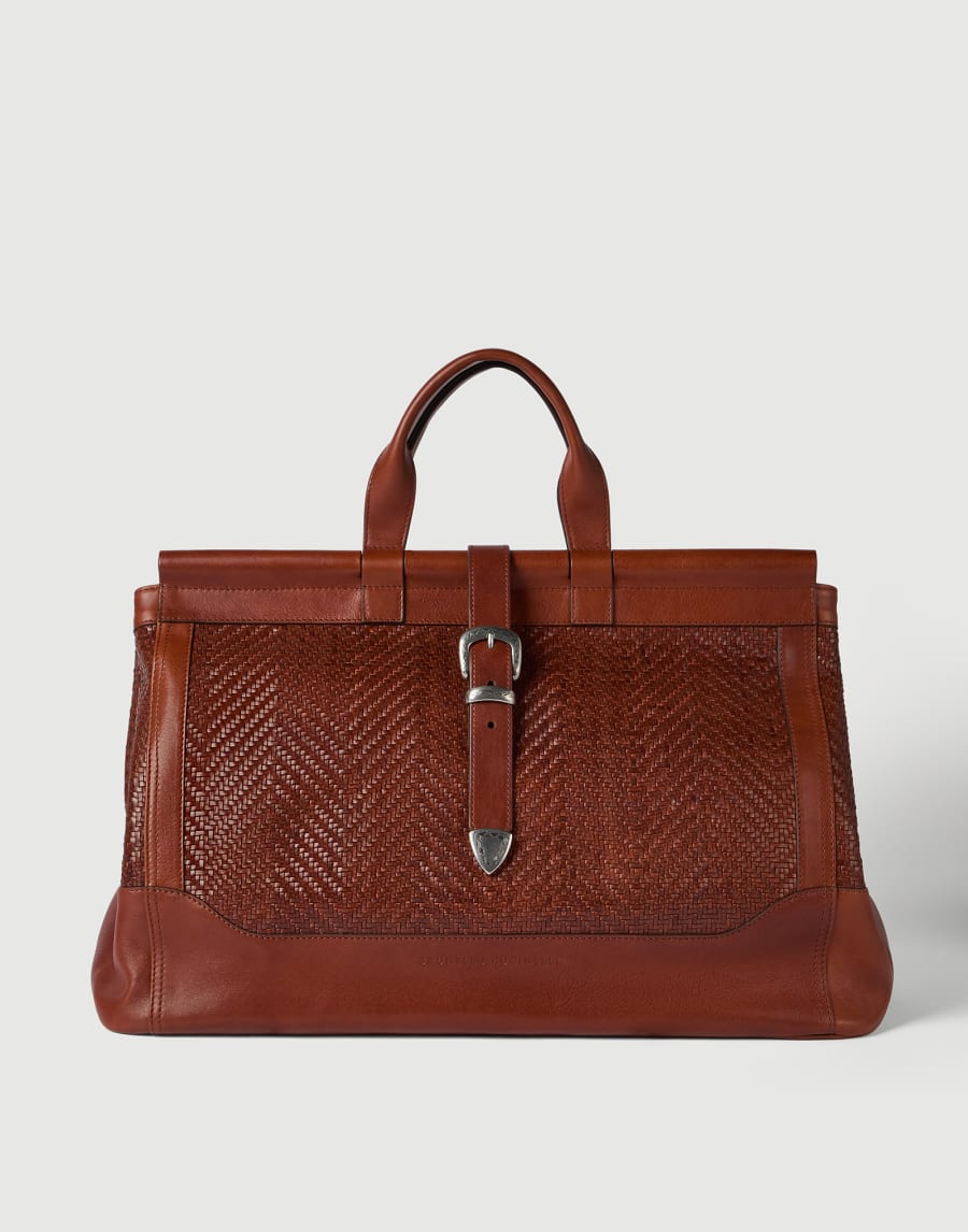 Braided leather and cowhide bag Cognac Man - Brunello Cucinelli