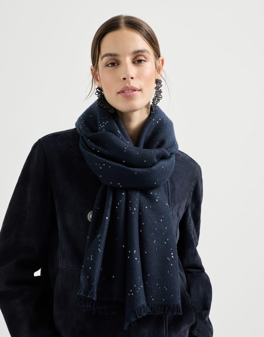 Cashmere and silk Diamond yarn scarf Blue Woman - Brunello Cucinelli