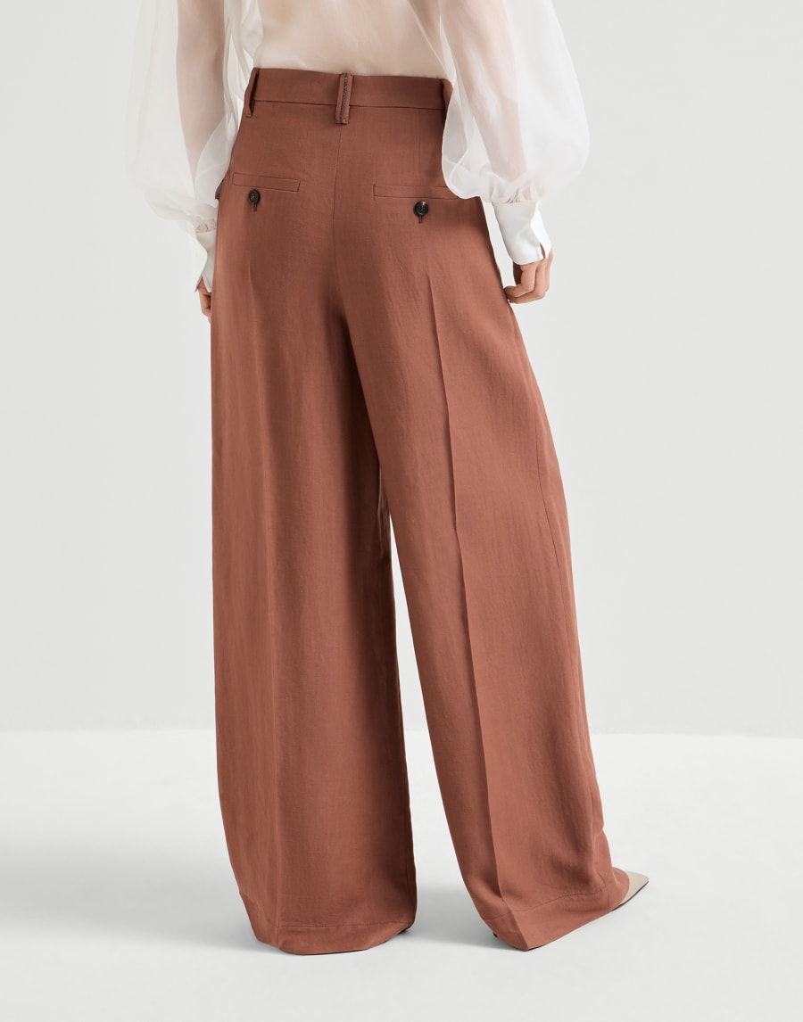 Fluid twill wide trousers with monili Firebrick Woman - Brunello Cucinelli