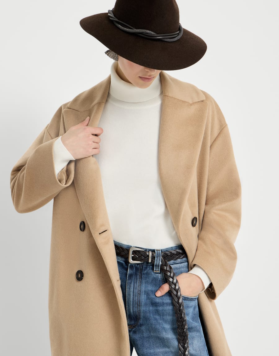 Caban en beaver de vigogne orné de Monile Beige Femme - Brunello Cucinelli