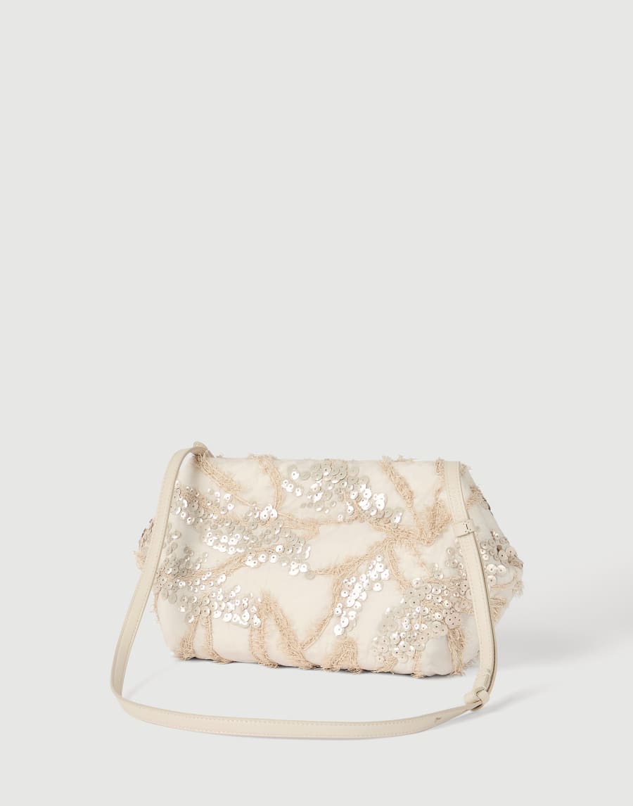 Pouch bag with dazzling seabed embroidery Beige Woman - Brunello Cucinelli
