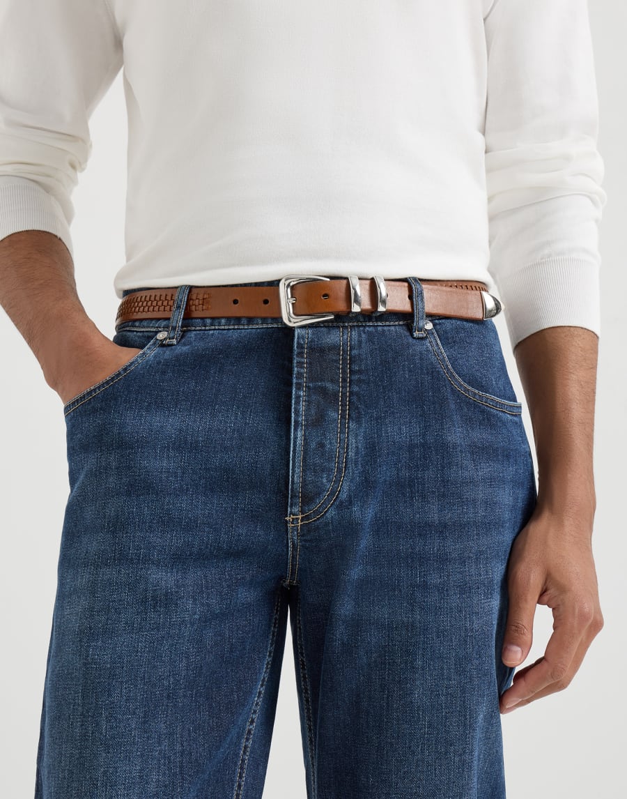 編み込み装飾付き ベルト ブラウン メンズ - Brunello Cucinelli