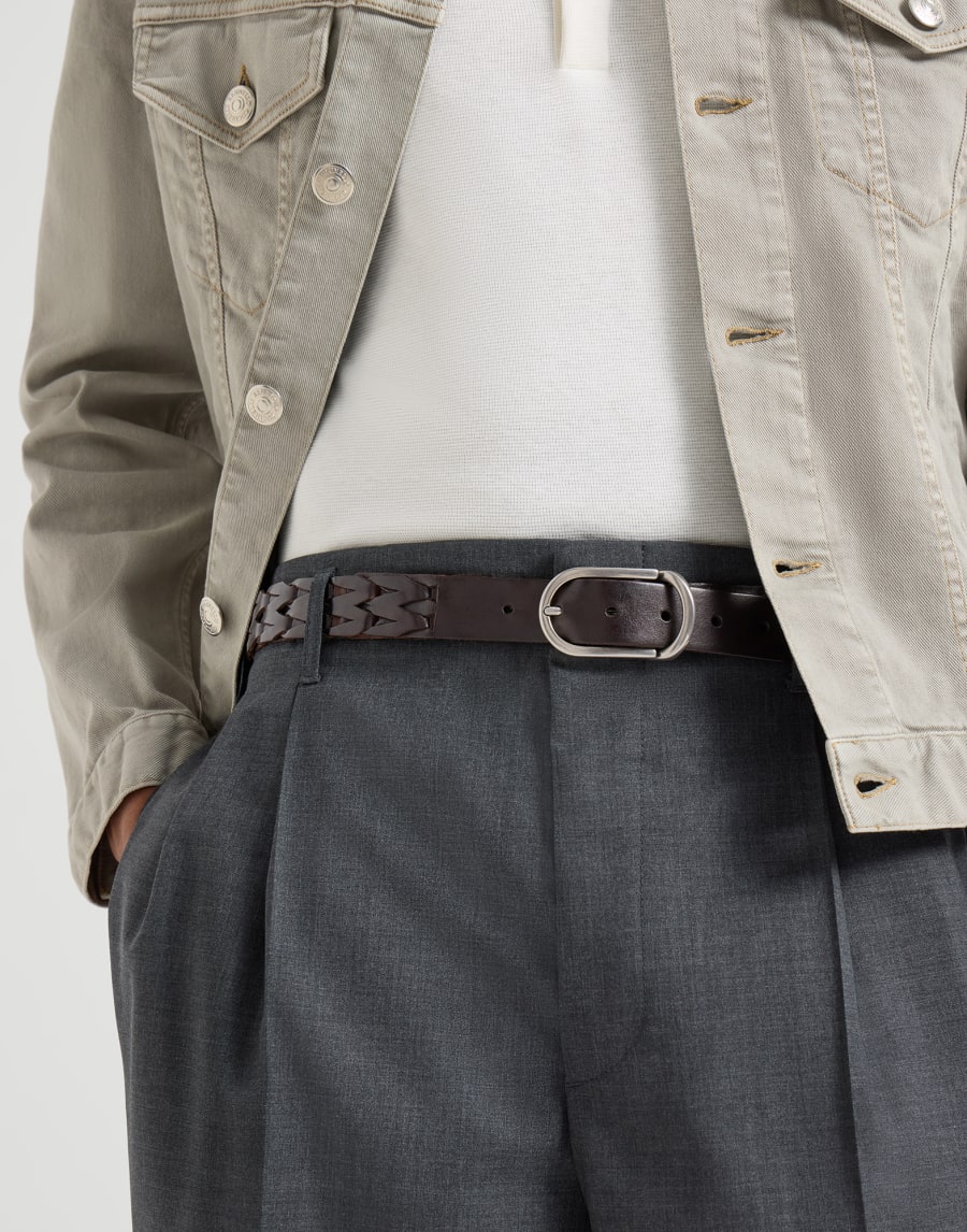 ウーブンレザー ベルト ダークブラウン メンズ - Brunello Cucinelli