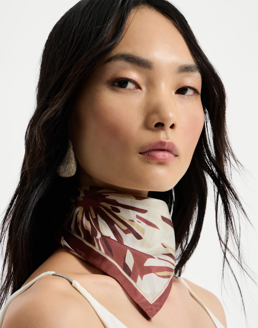 Bloom print pongee foulard Bordeaux Woman - Brunello Cucinelli