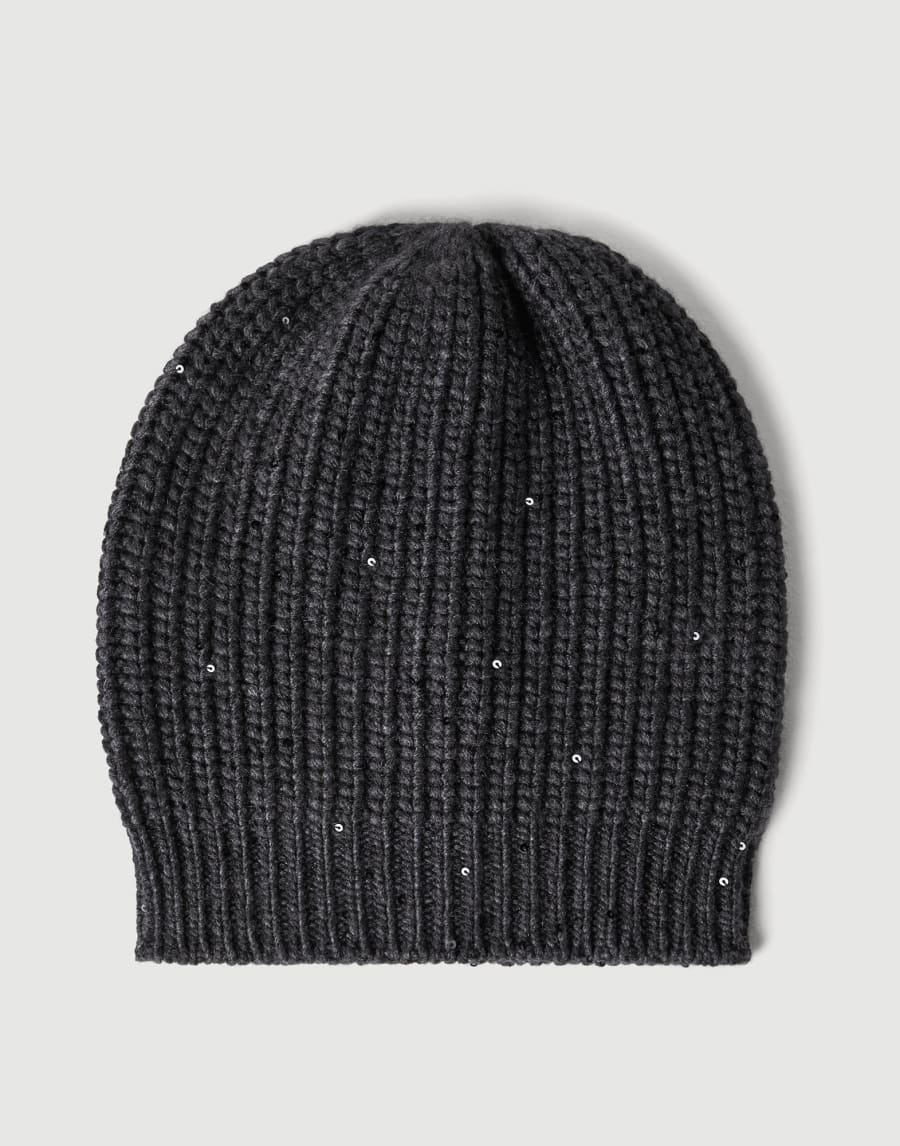 Cashmere and silk beanie Lignite Grey Woman - Brunello Cucinelli