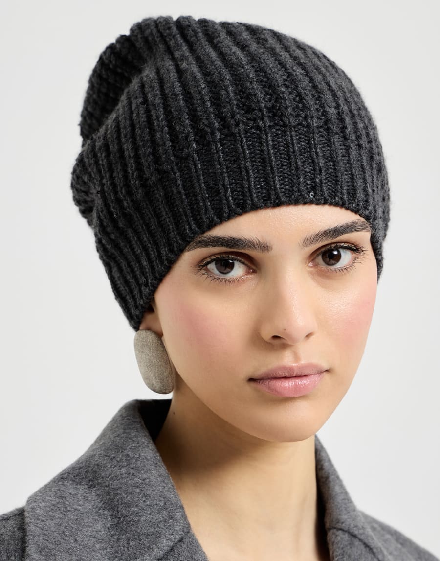 Cashmere and silk beanie Lignite Grey Woman - Brunello Cucinelli