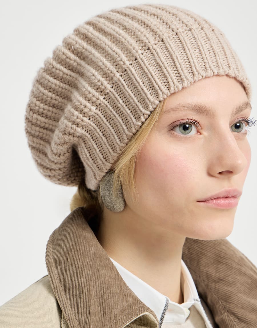 Cashmere and silk beanie Beige Woman - Brunello Cucinelli