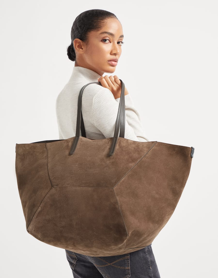 Suede large BC Duo bag Bark Woman - Brunello Cucinelli