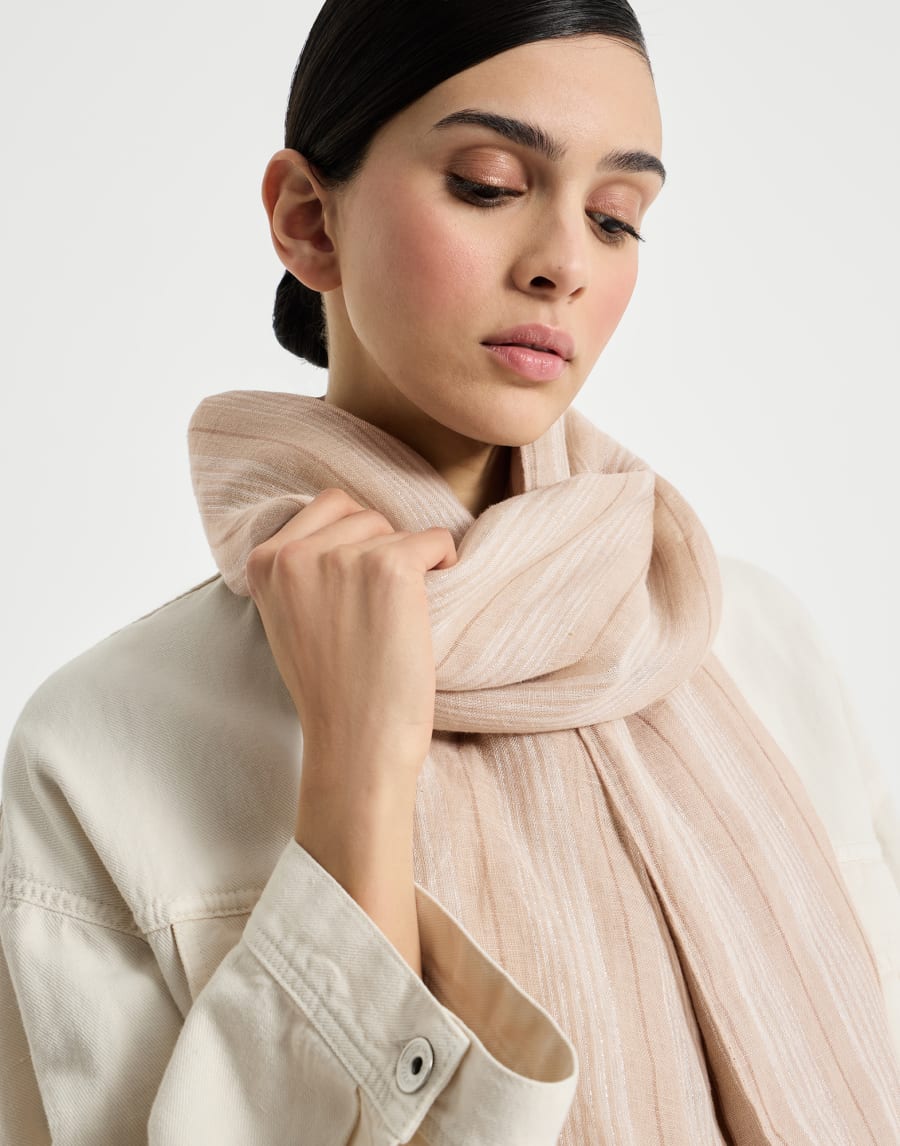 Sparkling linen scarf Beige Woman - Brunello Cucinelli