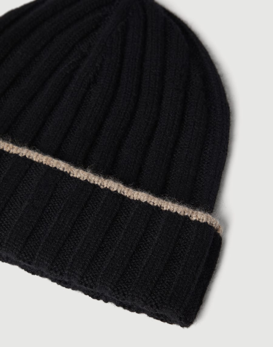 Cashmere rib knit beanie Black Man - Brunello Cucinelli