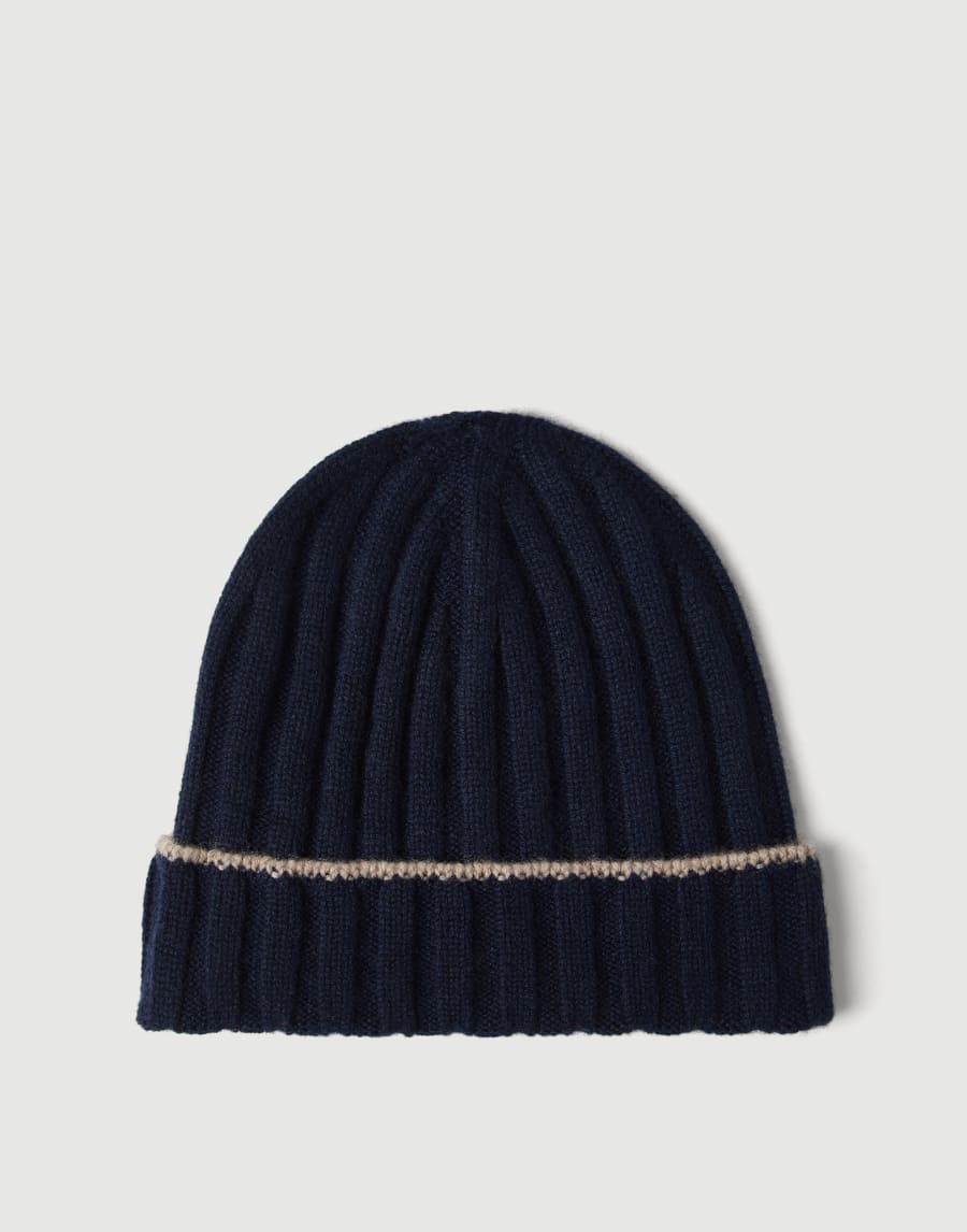 Cashmere rib knit beanie Navy Blue Man - Brunello Cucinelli