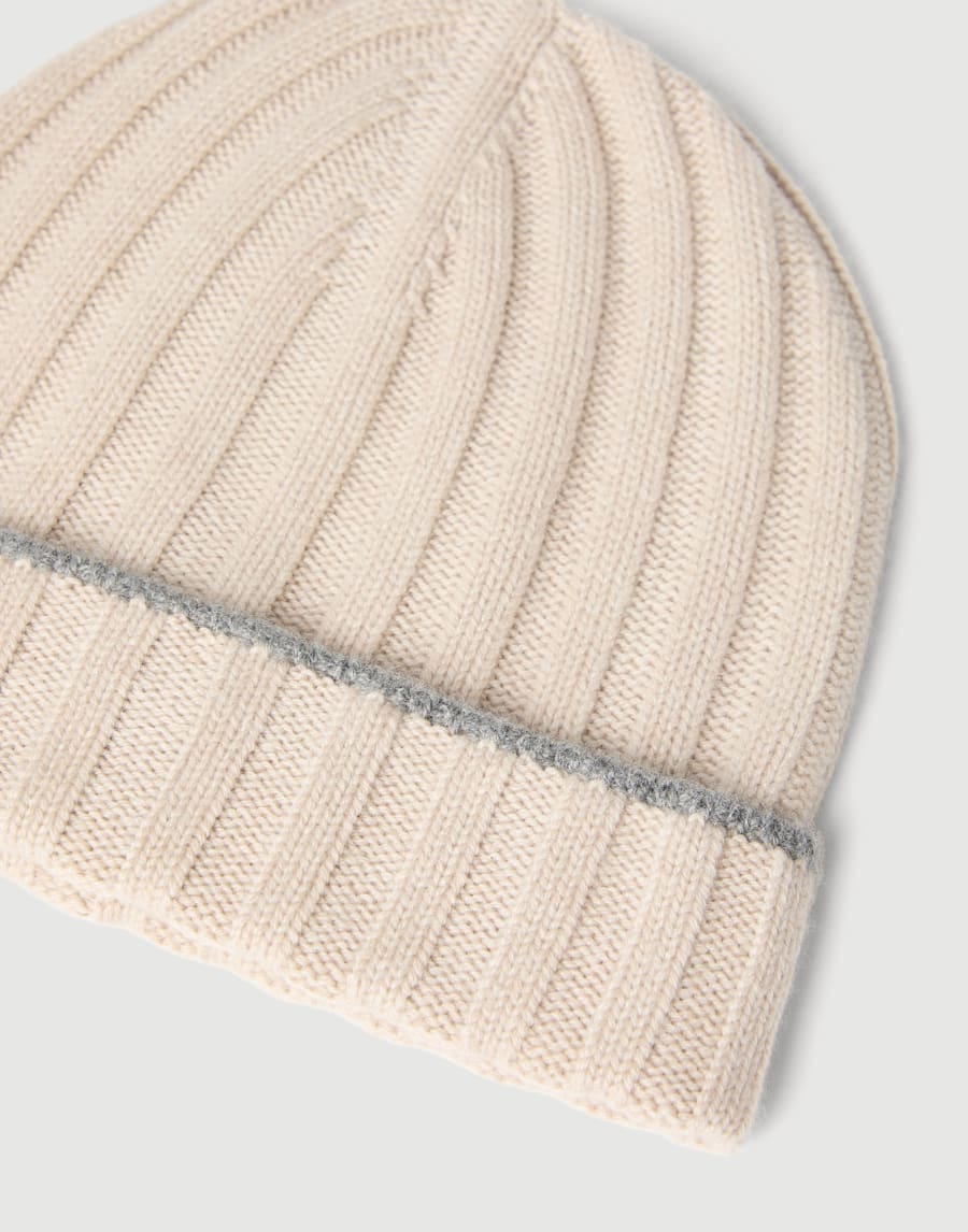 Cashmere rib knit beanie Sand Man - Brunello Cucinelli