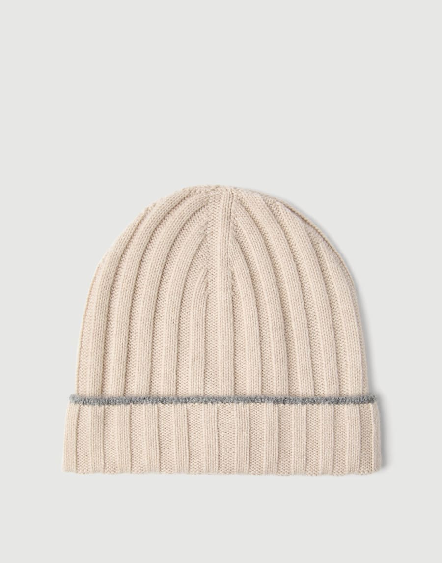 Cashmere rib knit beanie Sand Man - Brunello Cucinelli
