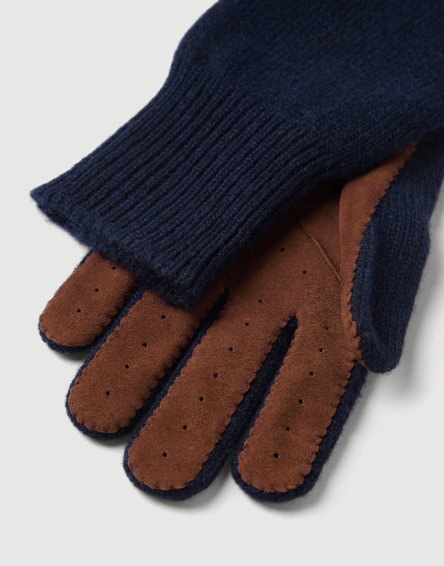 Cashmere and suede gloves Navy Blue Man - Brunello Cucinelli