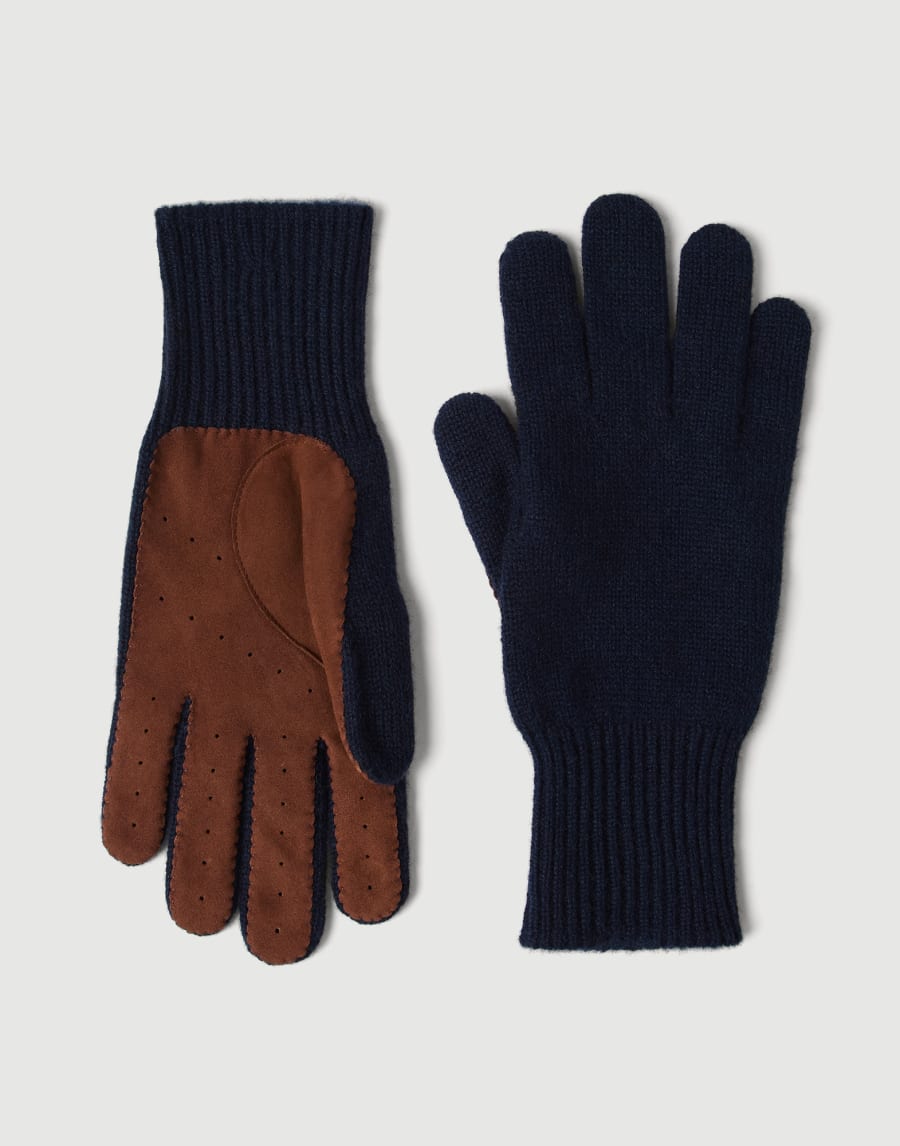 Cashmere and suede gloves Navy Blue Man - Brunello Cucinelli