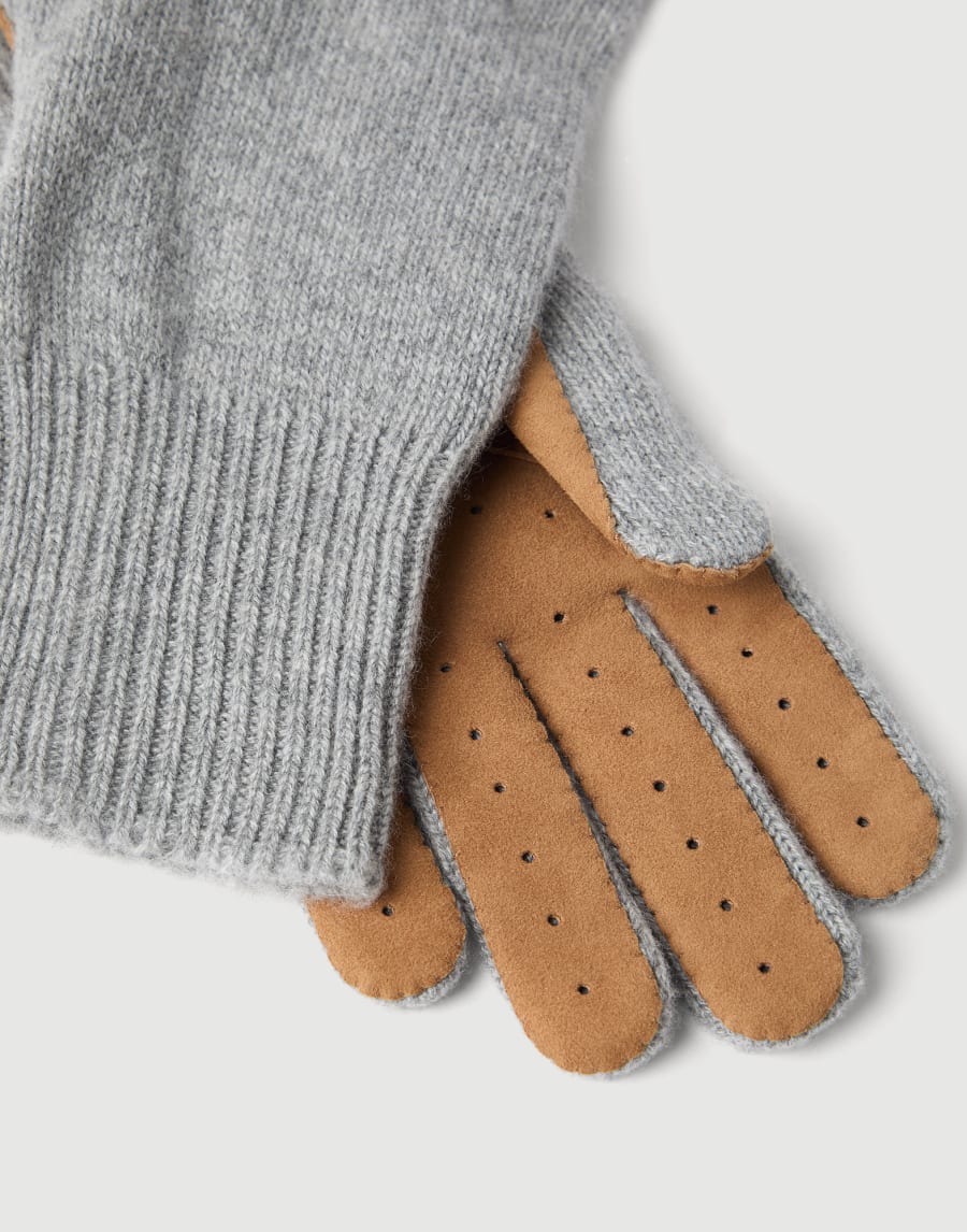 Cashmere and suede gloves Light Grey Man - Brunello Cucinelli