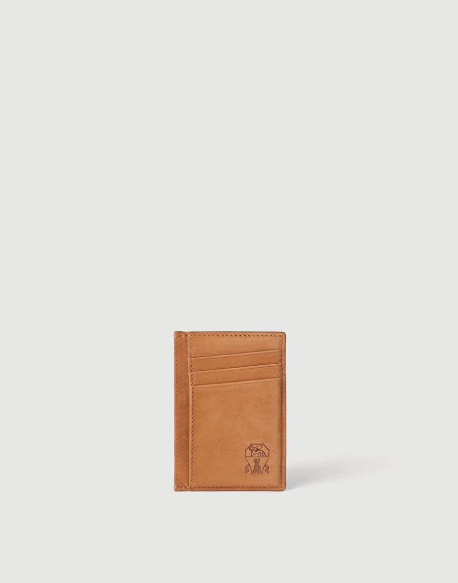 Nubuck card holder Cognac Man - Brunello Cucinelli