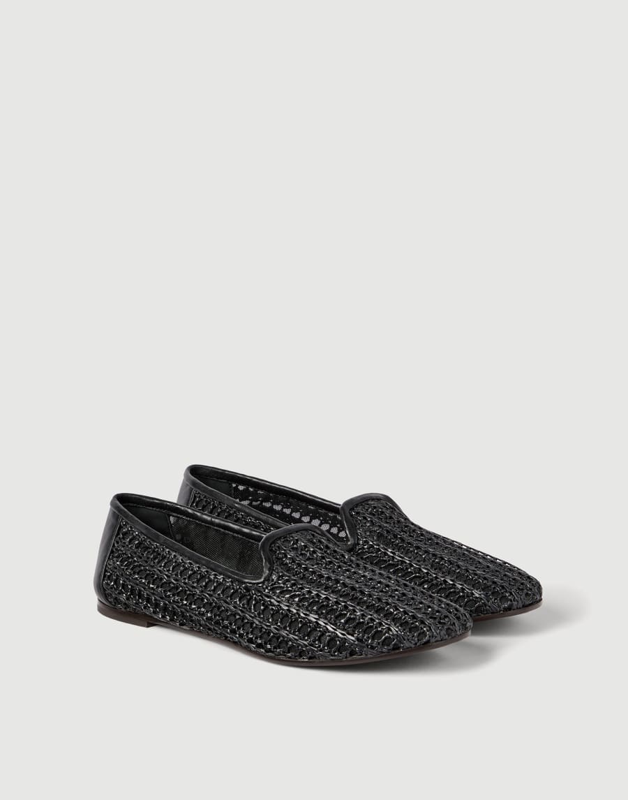 Techno raffia and calfskin flats Black Woman - Brunello Cucinelli