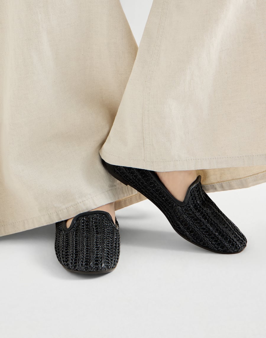 Techno raffia and calfskin flats Black Woman - Brunello Cucinelli