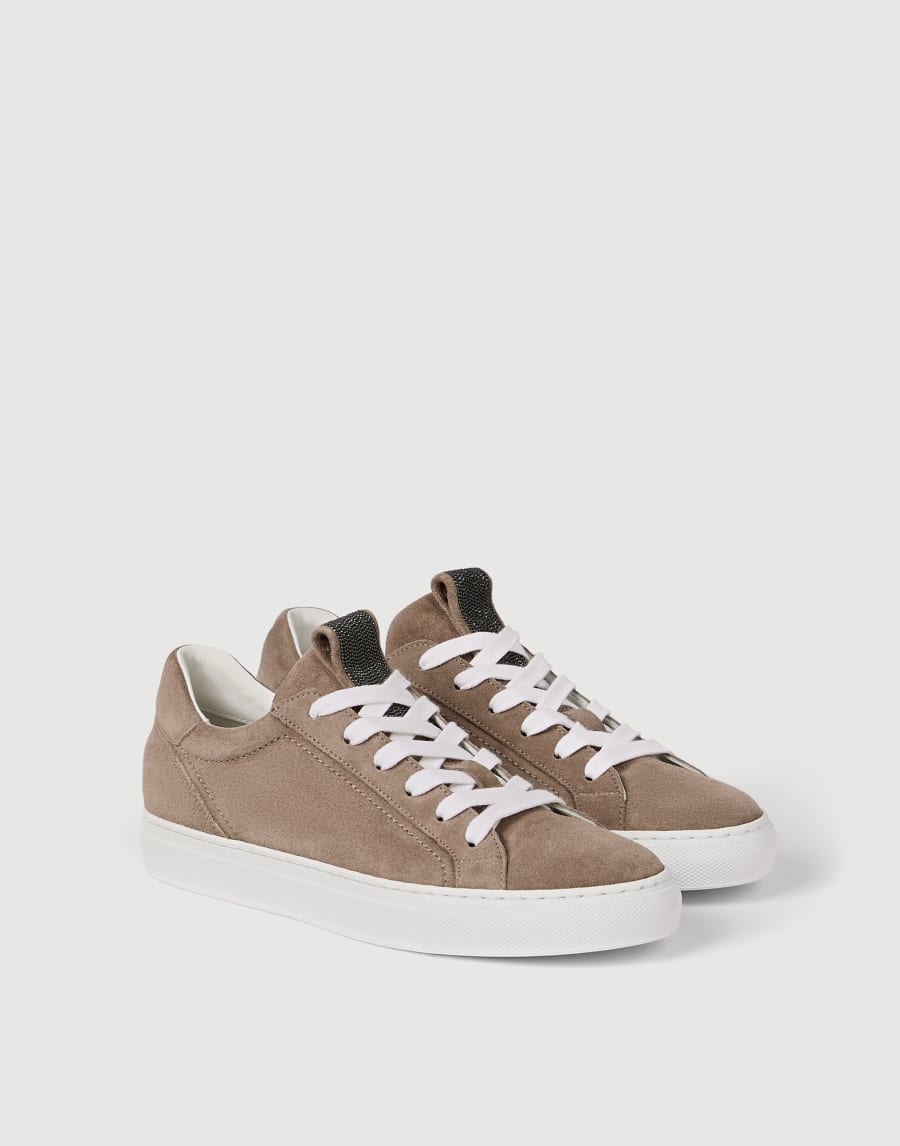 Suede sneakers with monili Brown Woman - Brunello Cucinelli