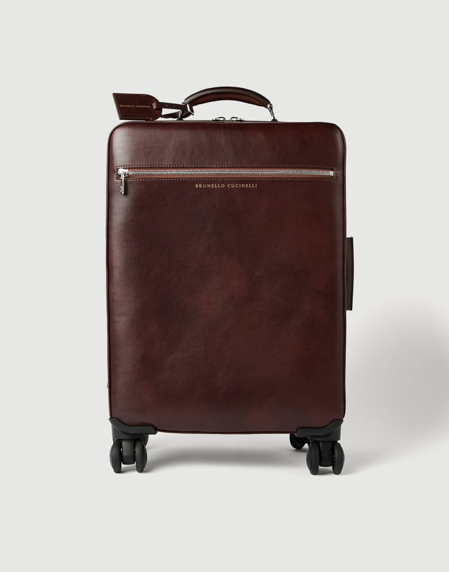 Burnished calfskin suitcase Burgundy Man - Brunello Cucinelli
