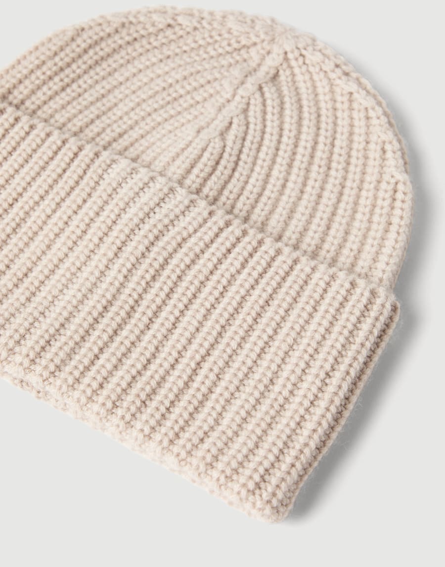 Cashmere rib knit beanie Camel Man - Brunello Cucinelli