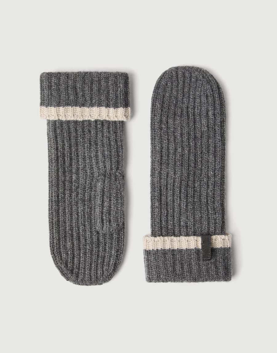 Knit mittens with monili Medium Grey Woman - Brunello Cucinelli