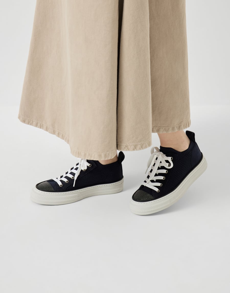Cotton knit sneakers Blue Woman - Brunello Cucinelli
