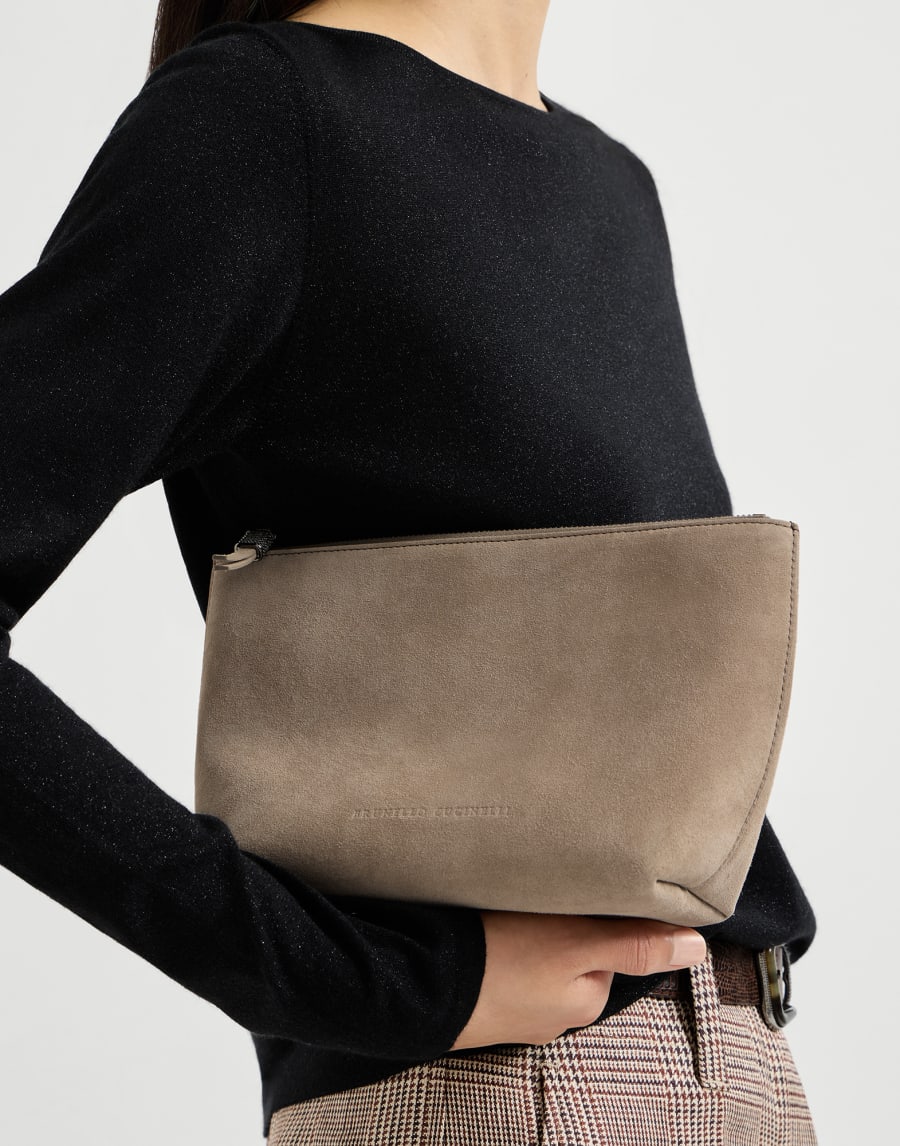 Suede pouch with monili Light Brown Woman - Brunello Cucinelli