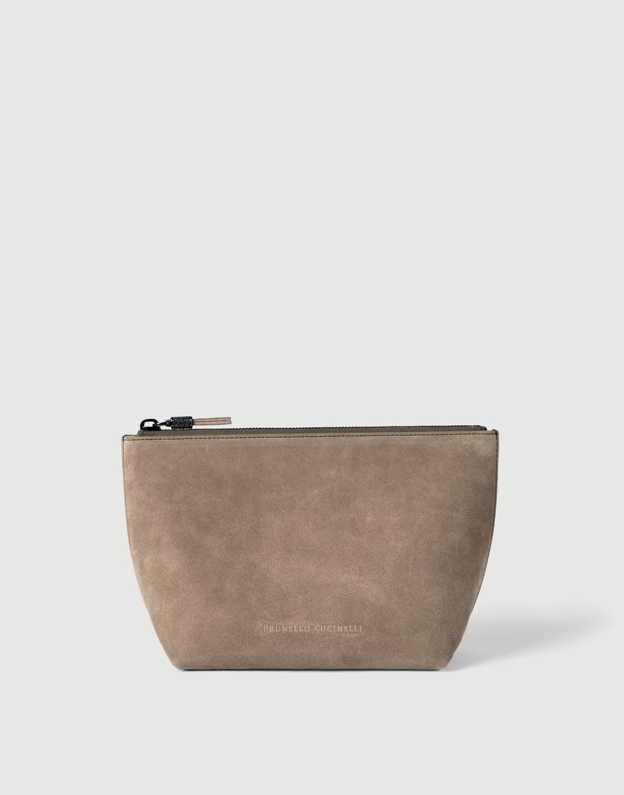 Suede pouch with monili Light Brown Woman - Brunello Cucinelli