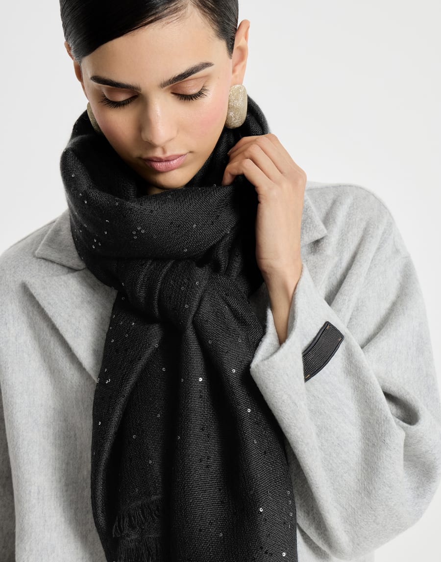 Cashmere and silk Diamond yarn scarf Black Woman - Brunello Cucinelli