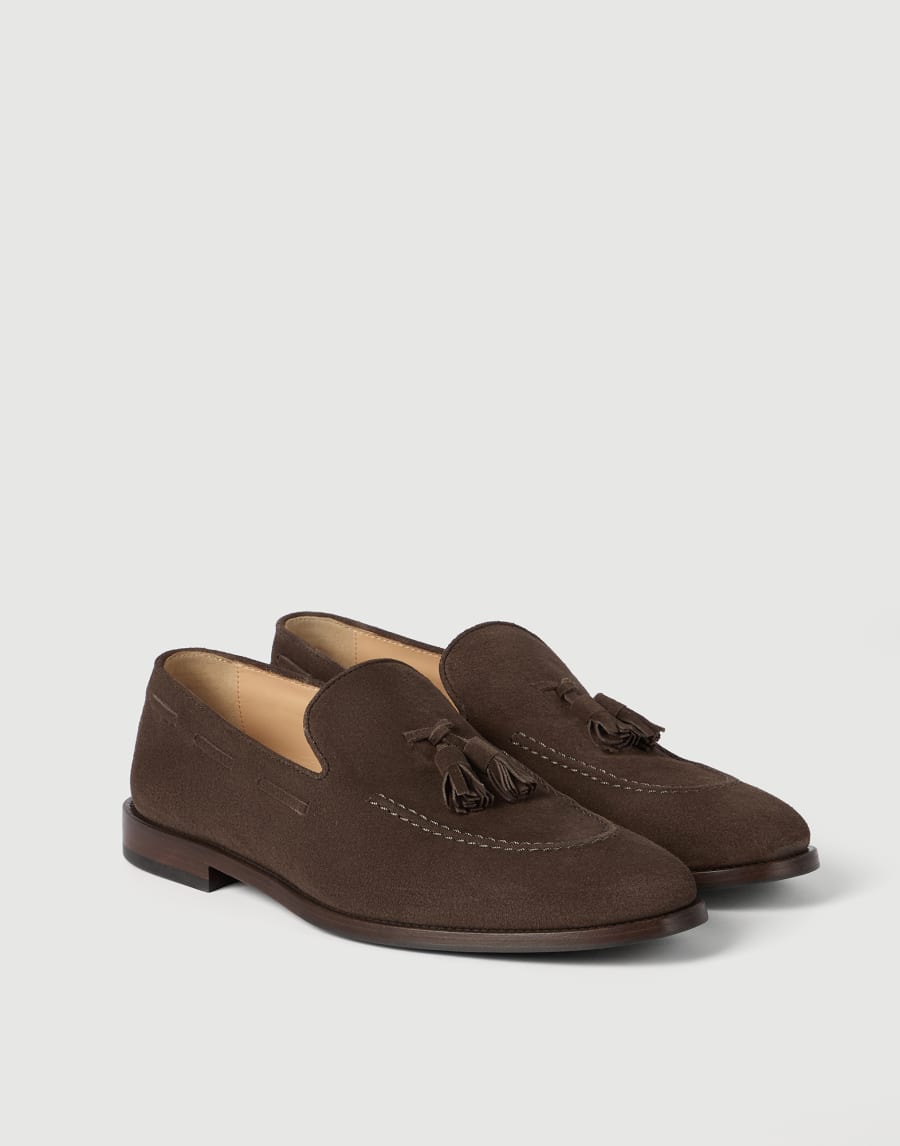 Suede loafers with tassels Brown Man - Brunello Cucinelli