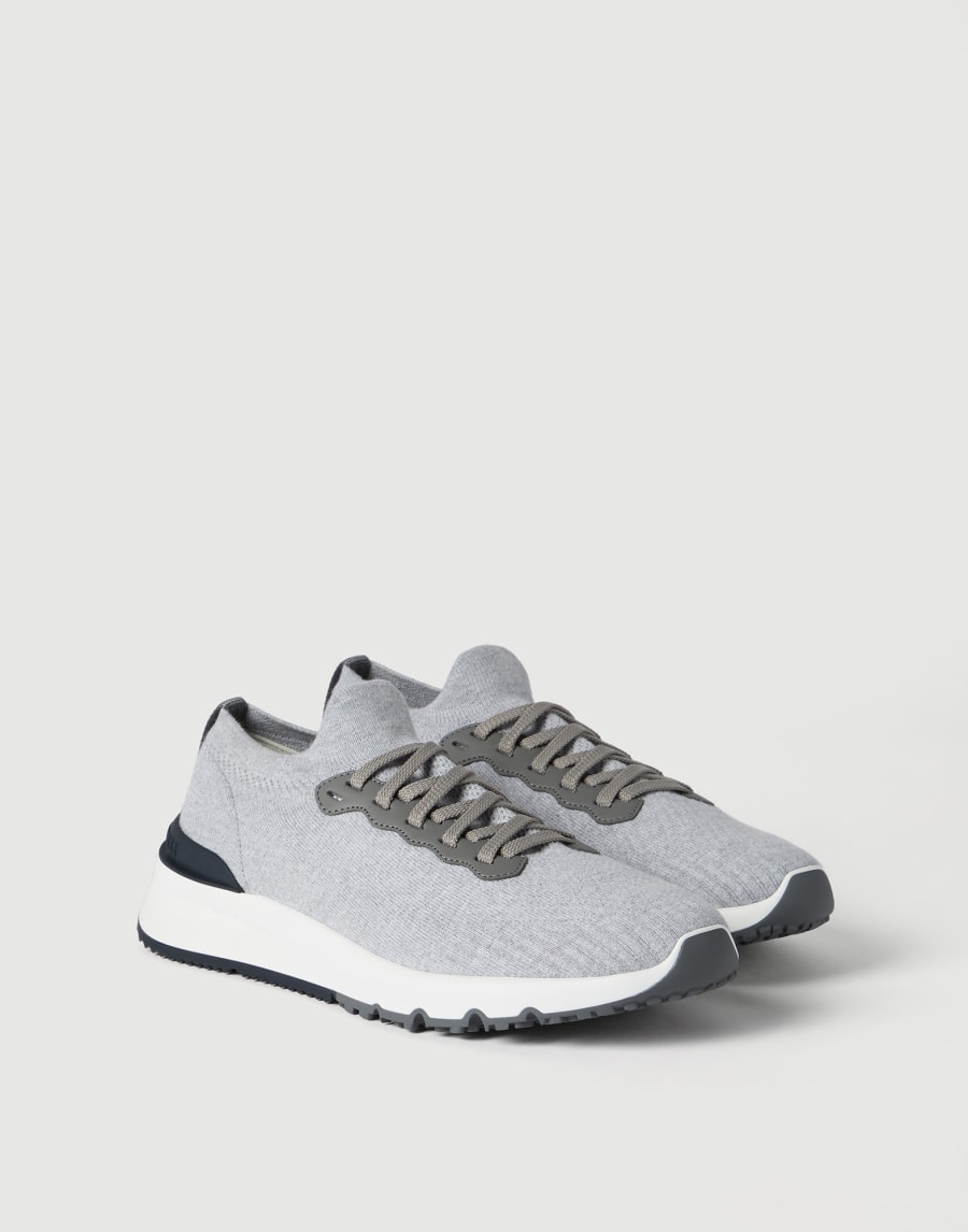 Cotton and calfskin runners Silver Man - Brunello Cucinelli